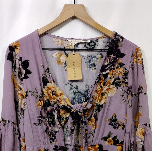 NWT Blu Pepper Floral Romper Women's L Purple Boho Retro Cottagecore Peasant - Picture 3 of 10